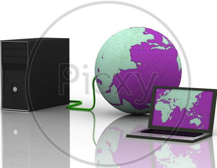 Laptop and Database connected to Globe