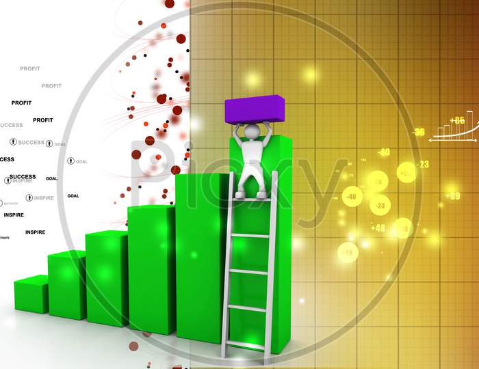 Concept of a 3D Man trying to Climb Growth Bars