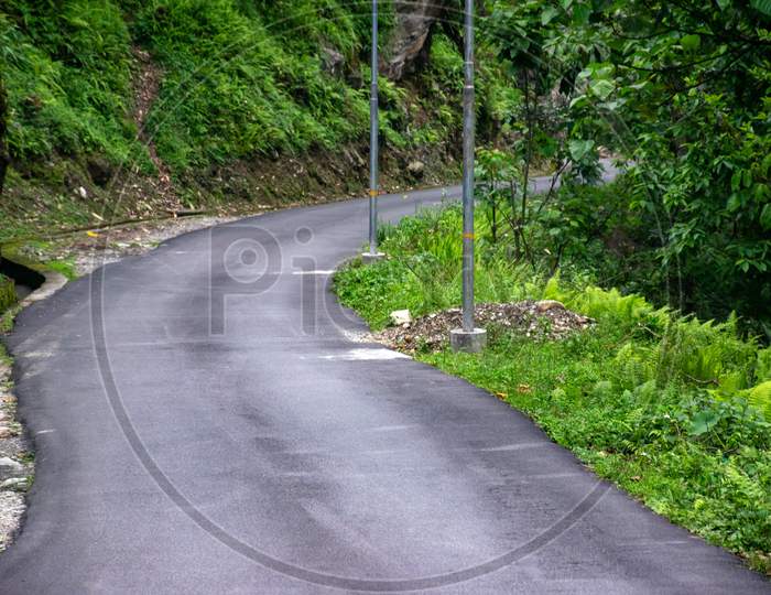 Himalayan Mountain road in North Sikkim from Gangtok to lachen surrounded with dense forest