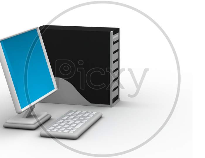 A Computer Isolated with White Background