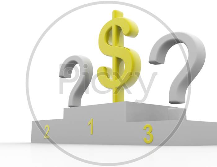 Dollar Currency Symbol and Question Marks on a Ranker Stage