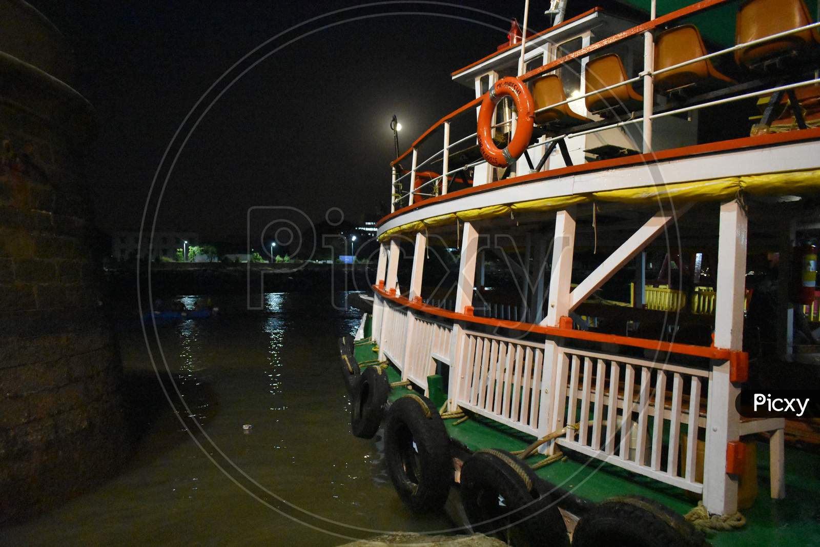 Passenger Boat Standing In A River Near Mumbai Port