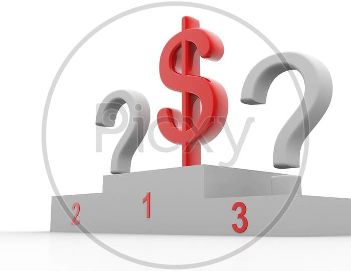 Winners Stage with Dollar Currency Symbol and Question Mark Symbol