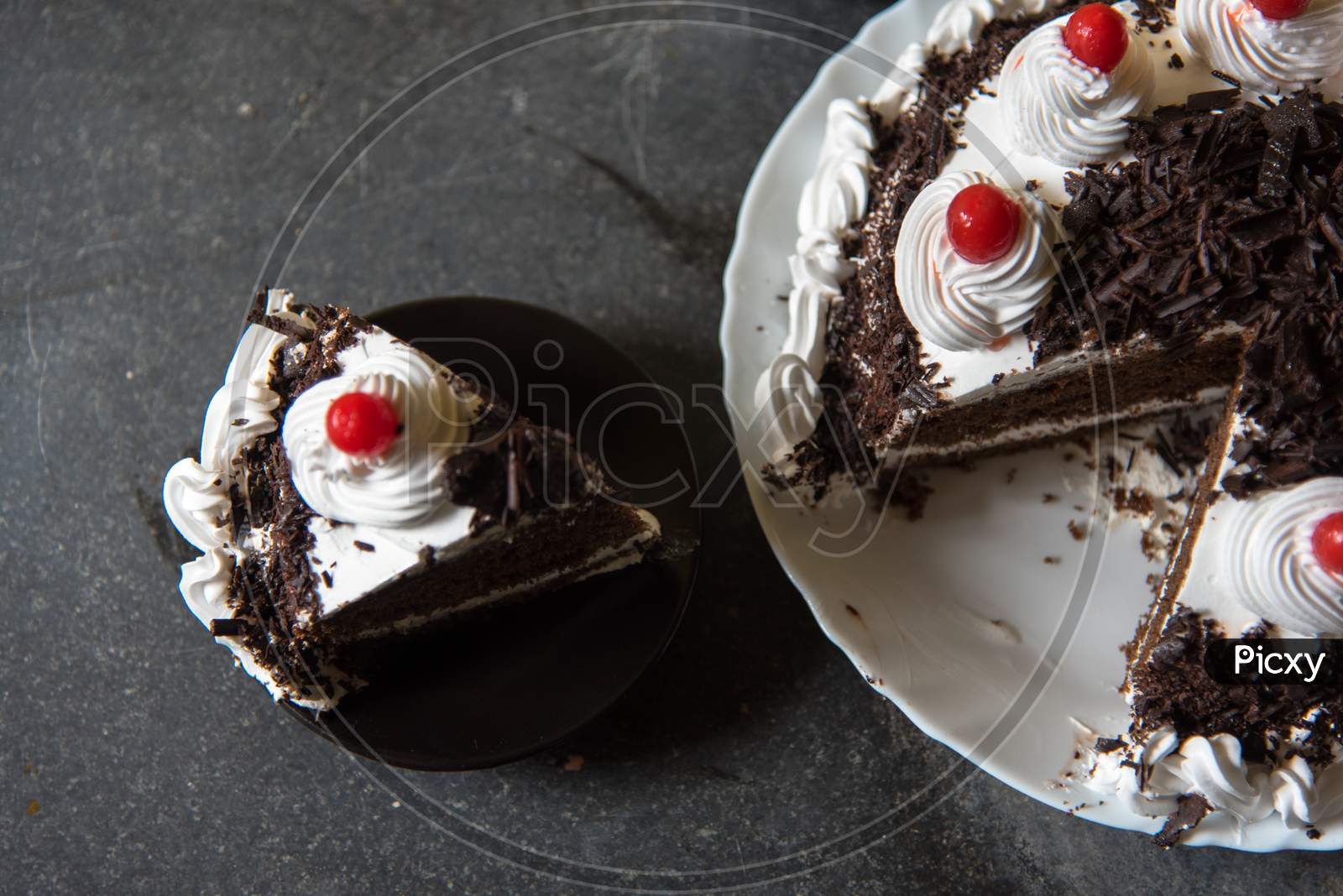 Black Forest Cake And A Slice Of It.