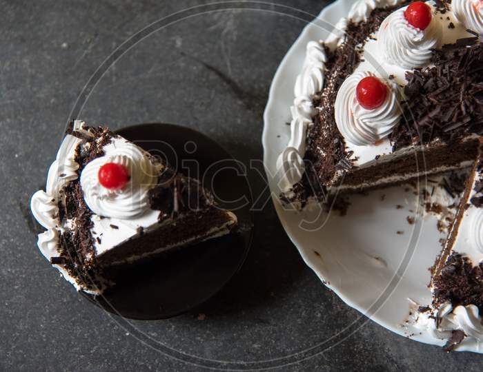 Black Forest Cake And A Slice Of It.
