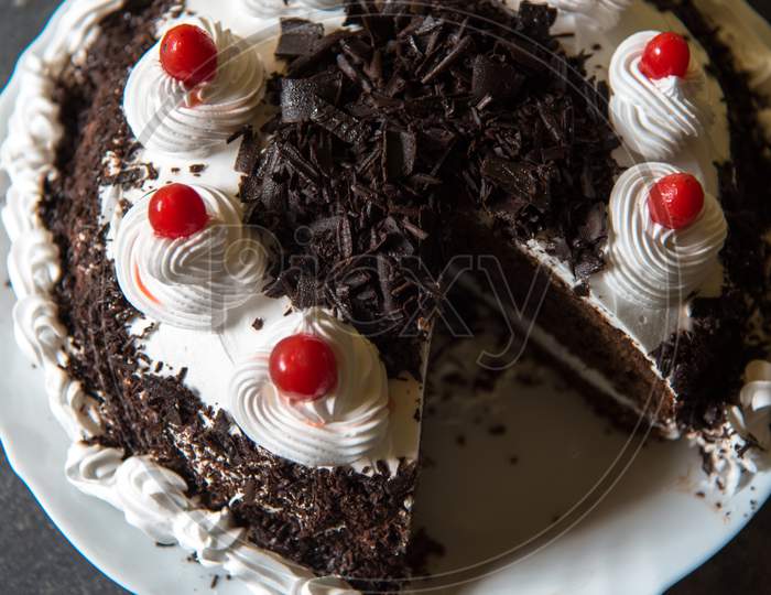 Close Up Of A Black Forest Cake