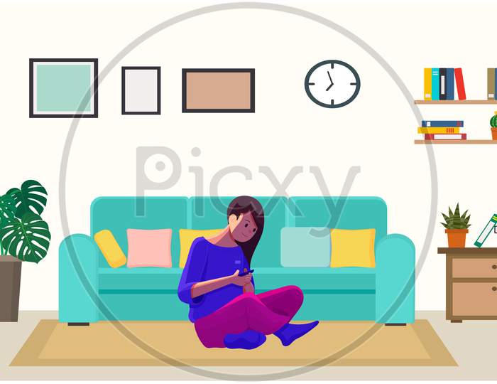 A Girl Is Playing Game At Home