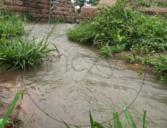 Close View Of Countryside Stream In Natural Beauty