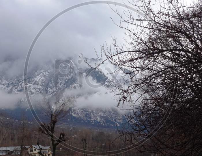 view of snow covered Srinagar during winter season