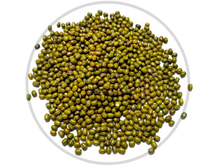 Green Mung Beans Also Know As Mung Dal, Vigna Radiata, Green Beans Or Moong Dal Isolated On White Background