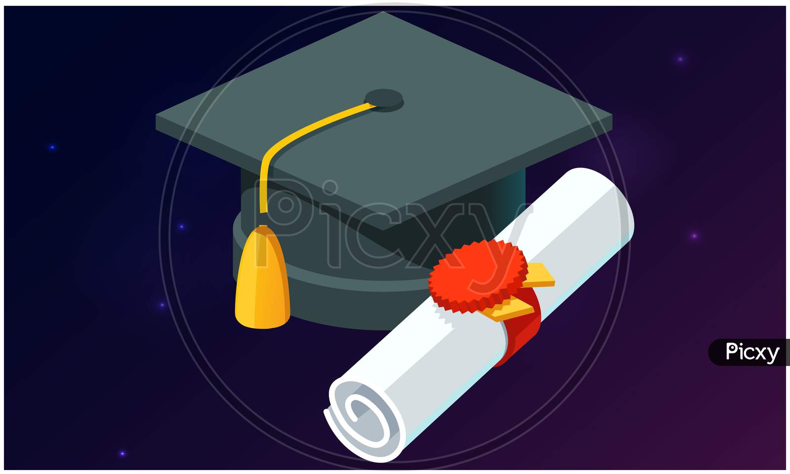 Mock Up Illustration Of Graduation Cap And Certificate On Abstract Background