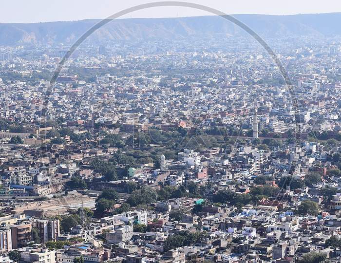 Overall Bird Eye View Of Jaipur From Nahargarh Fort ,Jaipur, Rajasthan, India