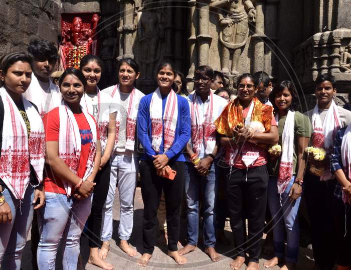 India’s women's cricket team players visit Kamakhya Temple in Guwahati.
