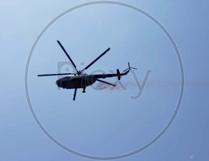 An Indian Air Forces Chopper Over The City Skyline To Express Gratitude