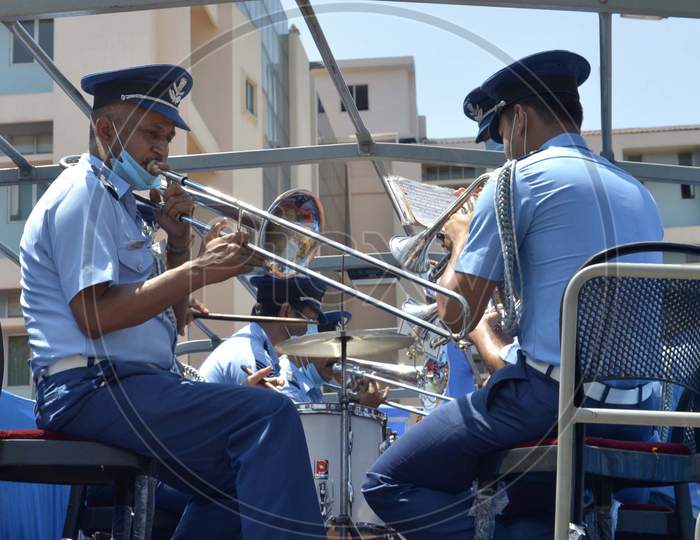 An IAF band performs at Gauhati Medical College and Hospitals (GMCH)