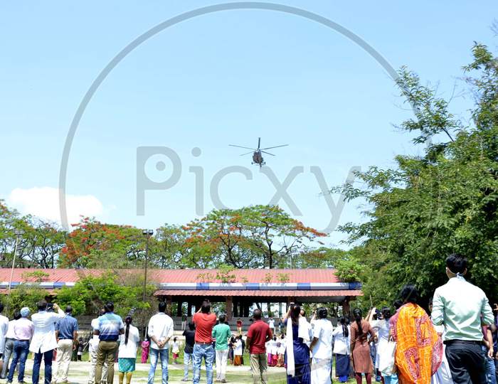 Indian Air Force  Helicopter Shower Flower Petals  over Gauhati Medical College And Hospitals(GMCH)