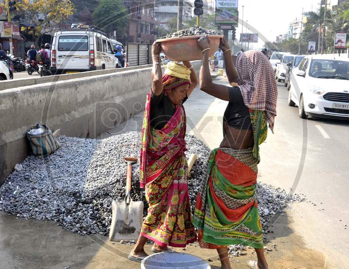 Womens work at Road Construction