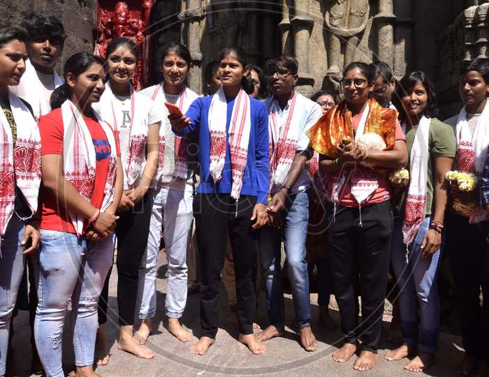 India’s women's cricket team players visit Kamakhya Temple in Guwahati.