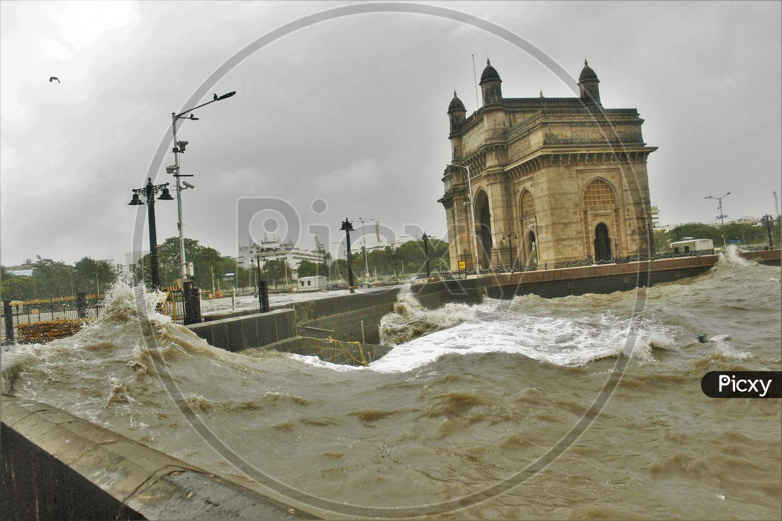 A view of the Gateway of India during high tide in Mumbai, India on July 6, 2020.