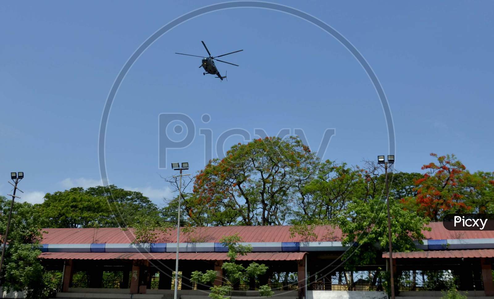 An Indian Air Forces Chopper Over The City Skyline To Express Gratitude