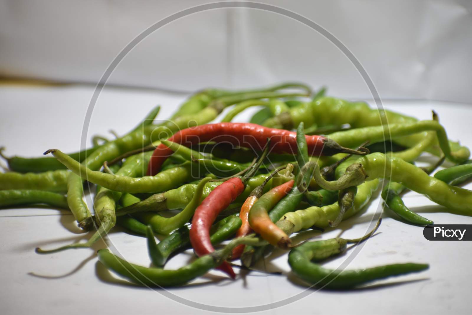 Green chilli peppers in Indian market