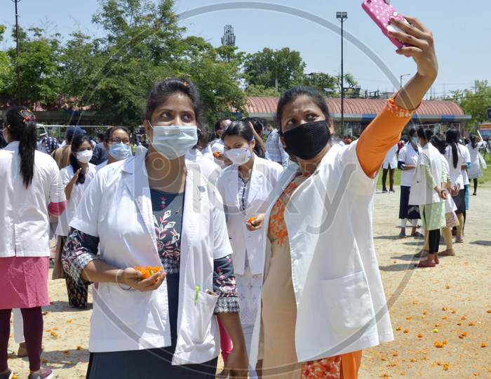 Medics take selfies as an Indian Air Force