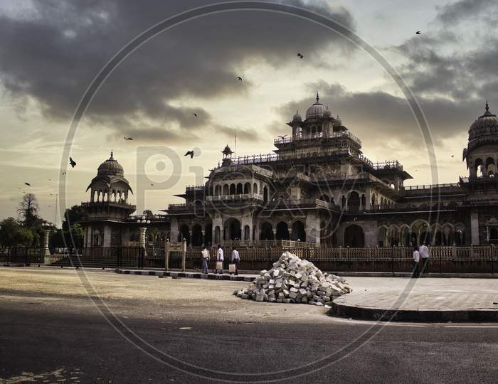 Jaipur, India - October 20, 2012: Wide Angle View Of Palace Lookalike Indian Architecture Of Albert Hall Museum