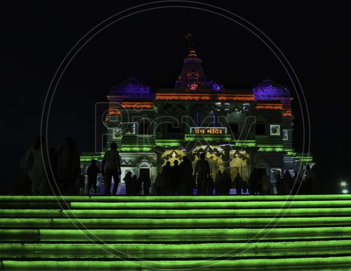 Mathura, India - May 10, 2012: Night Photography Of Prem Mandir ( Love Temple Aka Hindu Temple ) Located In Vrindavan