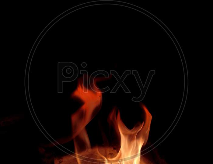 Strange Structure Of Fire Flame In Black Isolated Background