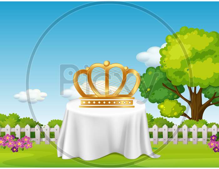 Crown Is Placed On A Table In The Garden