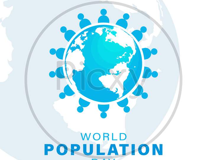 World Population Day, Blue Earth Globe, Poster, Template For Projects, Vector Illustration