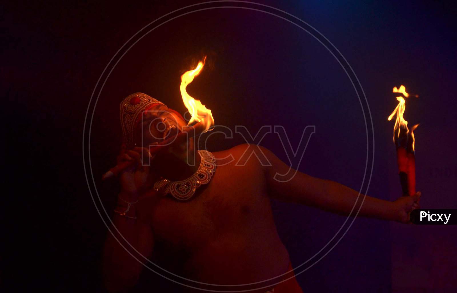 Artist from Sri Lanka performing dance  with fire