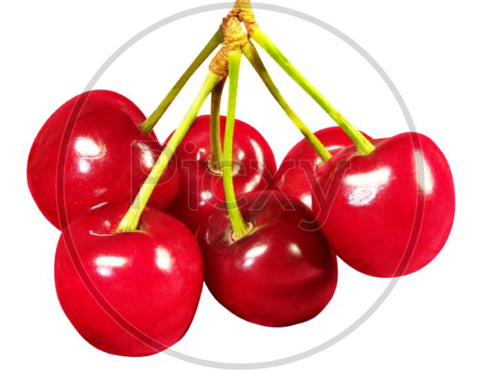 A bouquet of cherries isolated on white