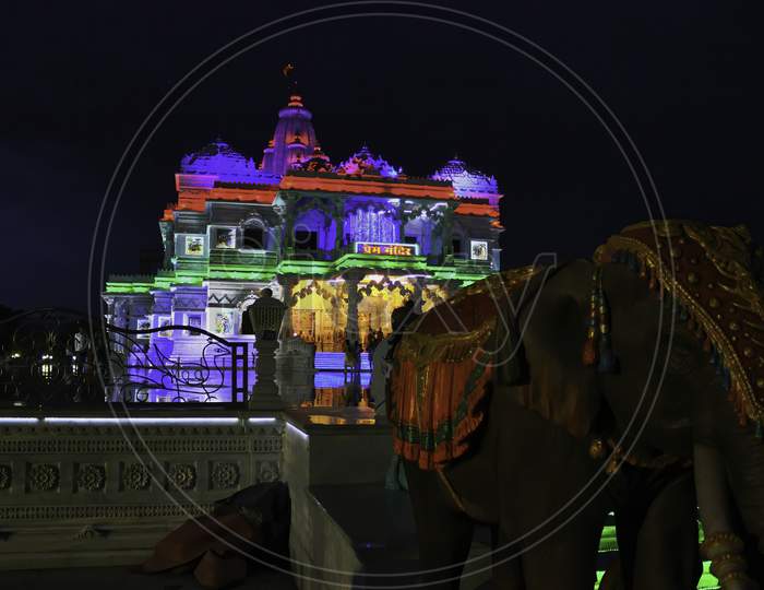 Mathura, India - May 10, 2012: Night Photography Of Prem Mandir ( Love Temple Aka Hindu Temple ) Located In Vrindavan