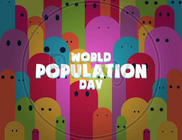 World Population Day, Abstract People Doodle Background, Greeting Poster, Vector Illustration