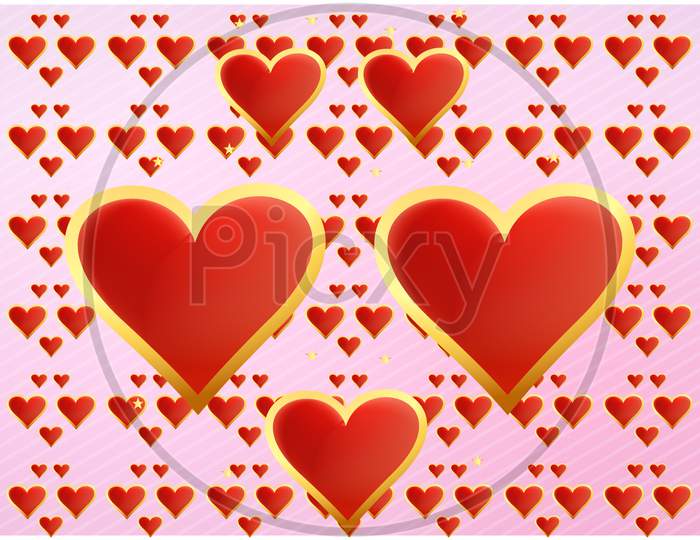 Golden Heart On Abstract Valentine Background