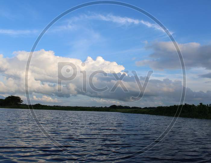River with on sky background photo