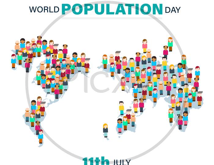 World Population Day, Map Made Form People Background, Poster, Vector Illustration
