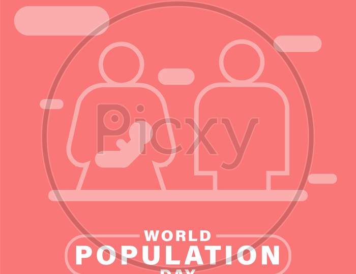 World Population Day, Parents And Child, Mom And Dad With Bay, Illustration Poster, Template, Vector