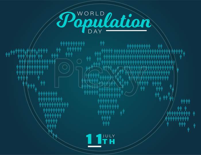 World Population Day, Blue Map Background, Poster, Vector Illustration