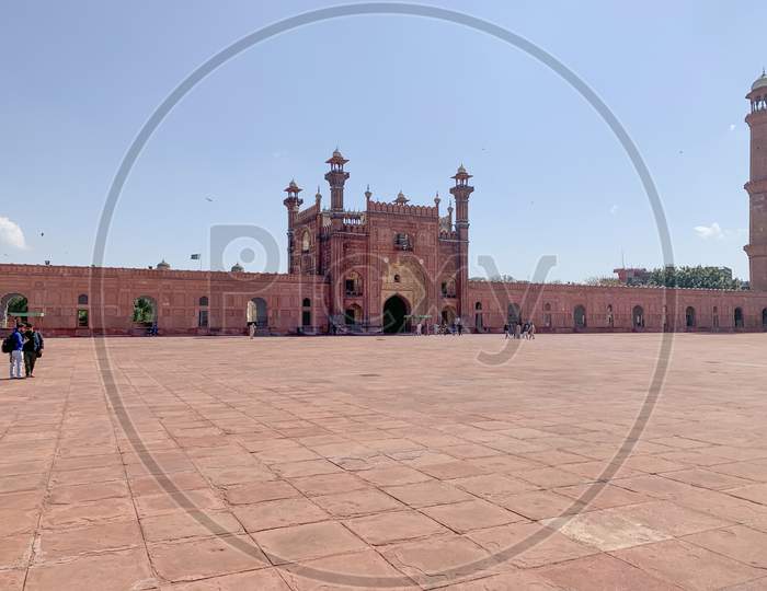12 Of  March 2020, Badshahi Mosque With Clear Blue Sky On A Sunny Day