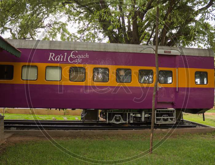 Rail Cafeteria in a Coach in Mysore rail Museum in Karnataka/India.