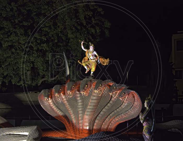 Mathura, India - May 10, 2012: Exterior Of Prem Mandir ( Love Temple Aka Hindu Temple ) And Sculpture Of Lord Krishna In Vrindavan