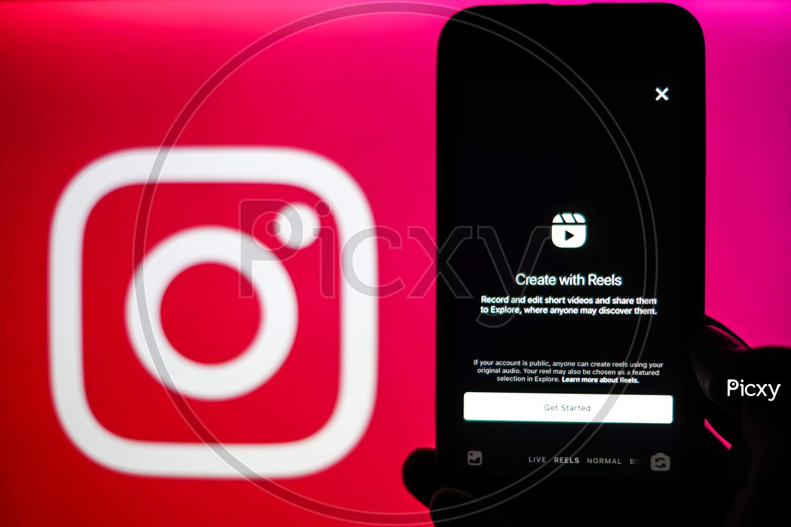 Instagram new update Instagram Reels Start Guide on a Mobile Screen with Instagram logo in the background