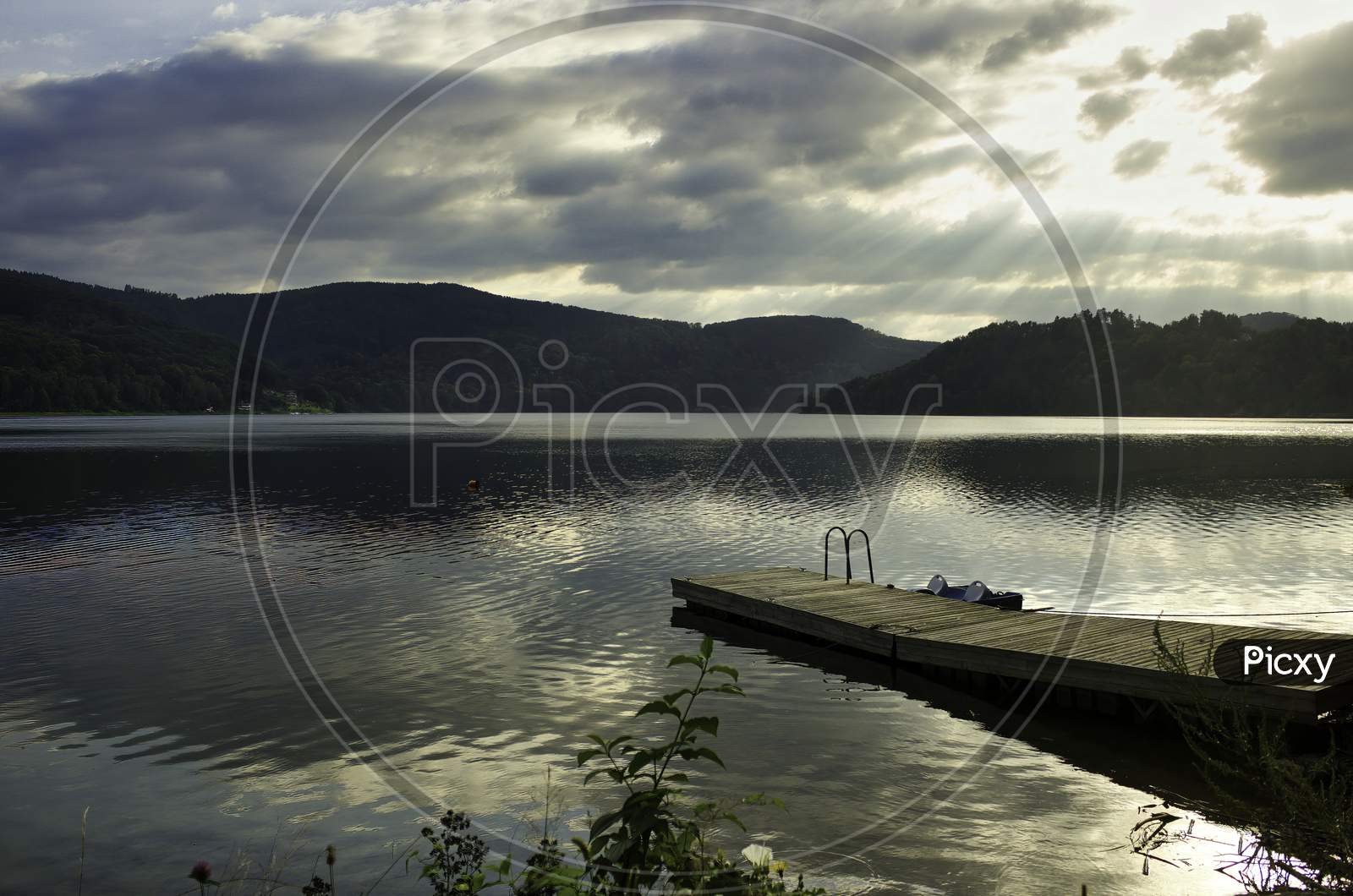 A Wide Angle View Of Roznowskie Lake Against Dramatic Sky Located In South Poland, Europe