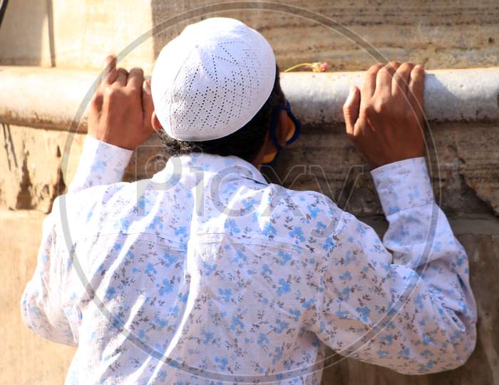 A Muslim Devotee Offers Prayers On The Occasion Of Eid Al-Adha, The Feast Of Sacrifice Outside The Shrine Of Sufi Saint Khwaja Moinuddin Chishti In Ajmer, On August 1, 2020.