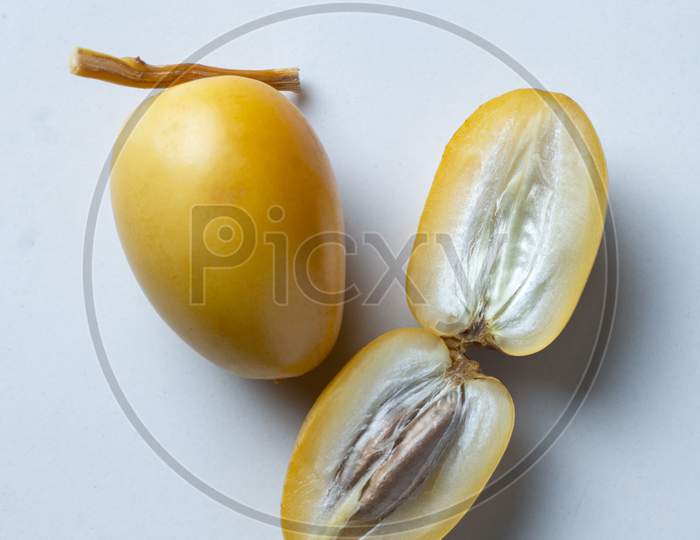 Yellow Fresh Dates Fruit Isolate On White Background