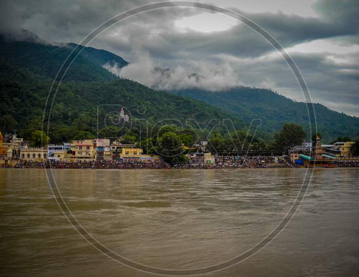 Ganga As Seen In Rishikesh, Uttarakhand. River Ganga Is Believed To Be The Holiest River For Hindus, Rishikesh Valley On The Ganges River, India
