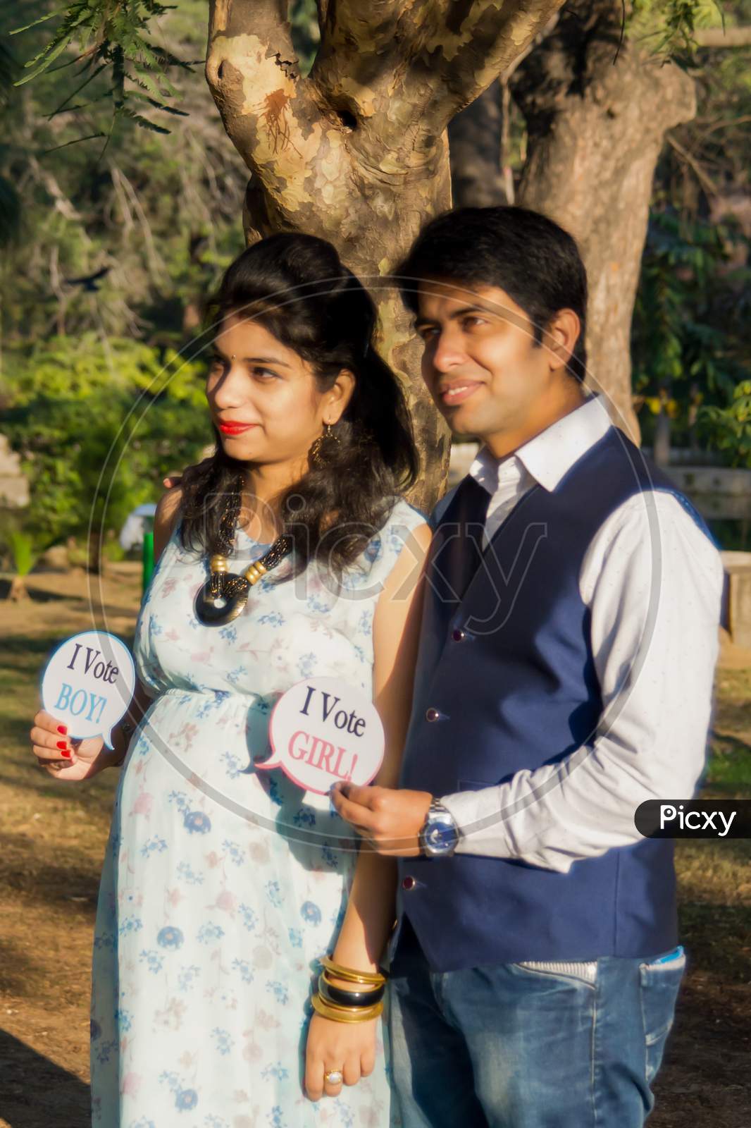 New Delhi India – March 3 2020 : Maternity Shoot Pose For Welcoming New Born Baby In Lodhi Road In Delhi India, Maternity Photo Shoot Done By Parents For Welcoming Their Child