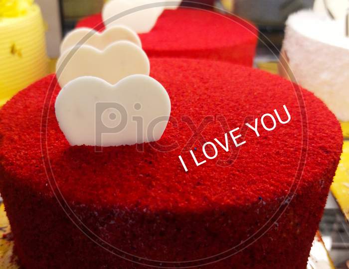 Red velvet cake with I love you